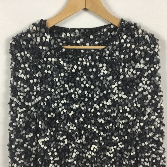 Grey Black & White Wool Blend Long Sleeve Pompom Sweater - Picture 5 of 10